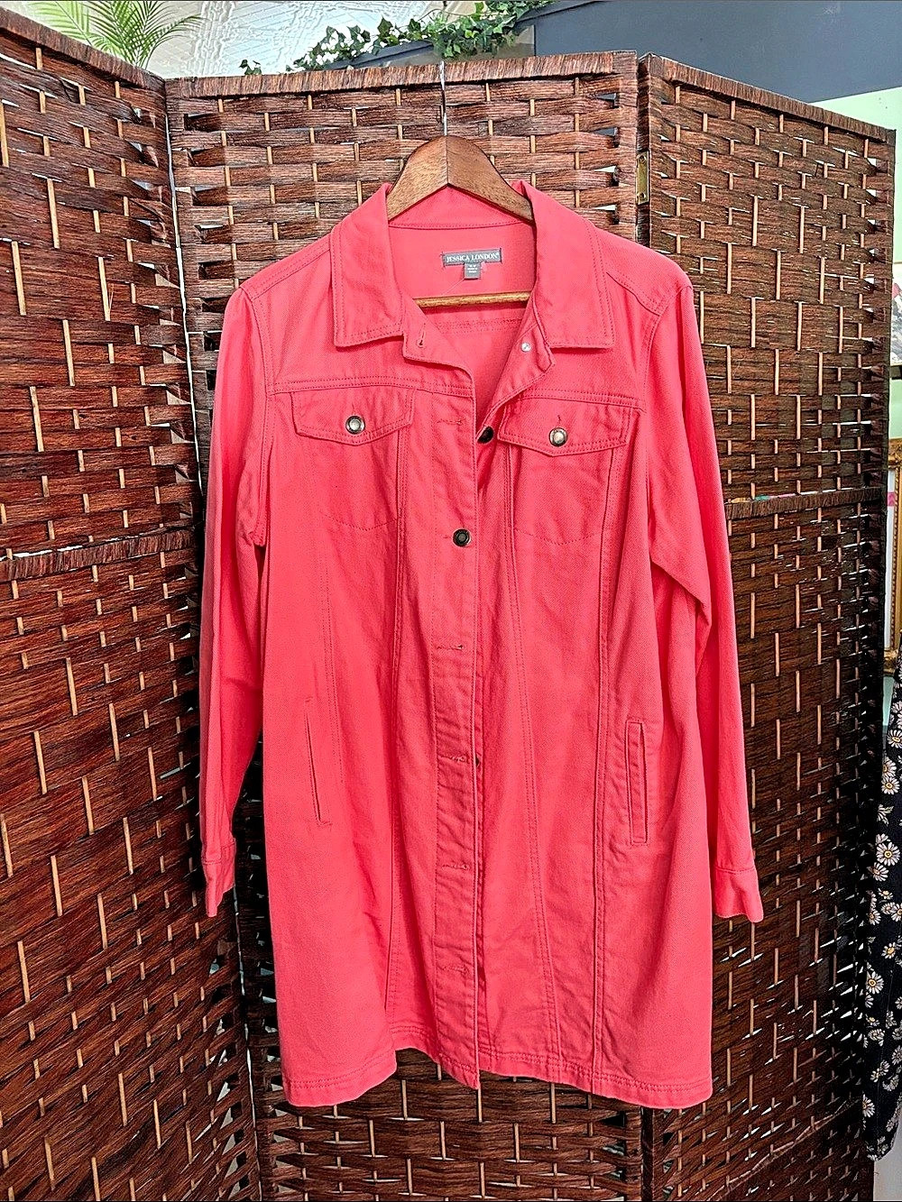 Jessica London Pink Denim Utility Jacket Size 16W Like New